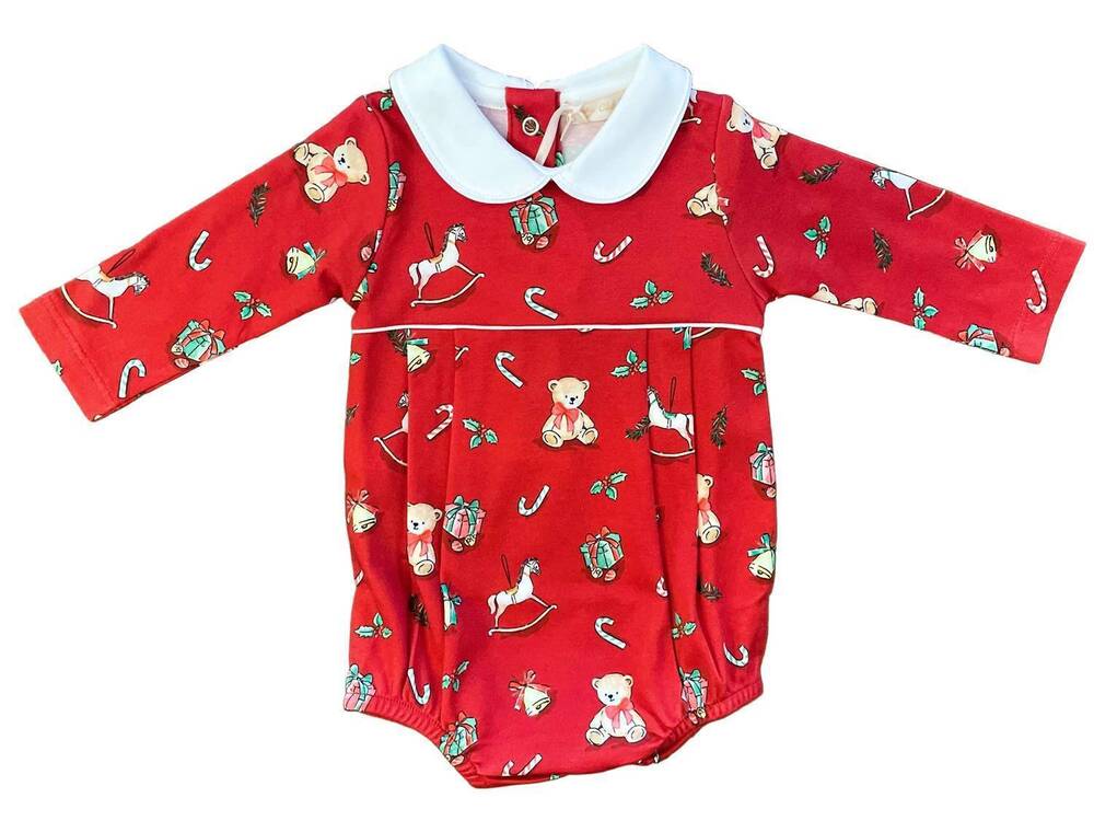 NEW BABY CLUB CHIC kid's joyful christmas printed bubble with collar in red
